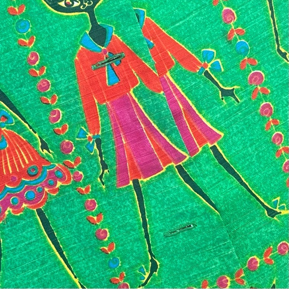 Vintage l 60s M Novelty Tribal Fashionista Kitty Black Cat Cuff Sleeve Blouse - Picture 12 of 16